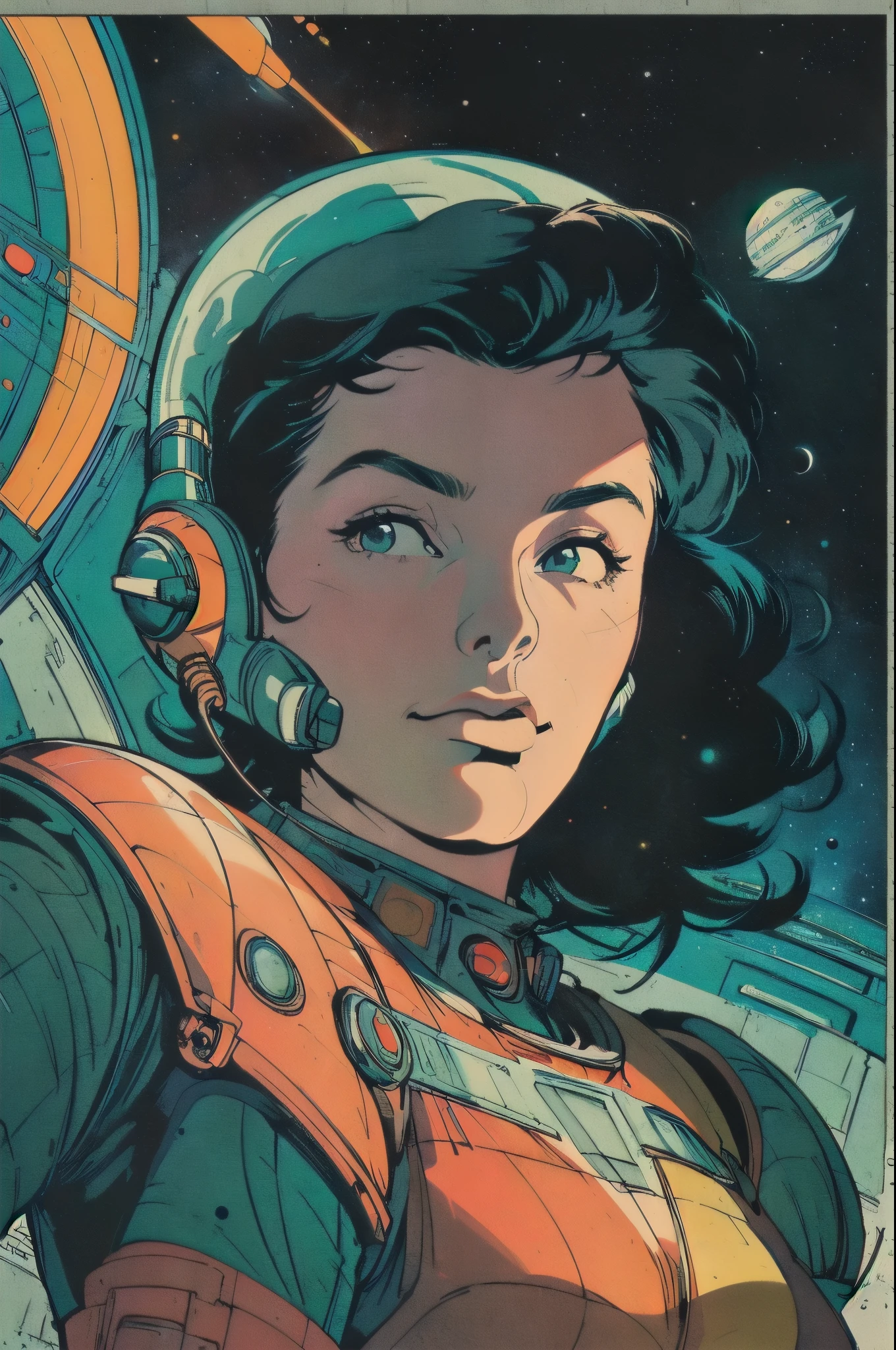 (((masterpiece,best quality))),(((32K Wallpaper))),((( Highly Detailed Poster ))),retro vintage,sci-fi,(((space thriller cinematic movie poster))),(((Bauhaus))),(((mid-century modern))),(((solo1lady:1.2)))