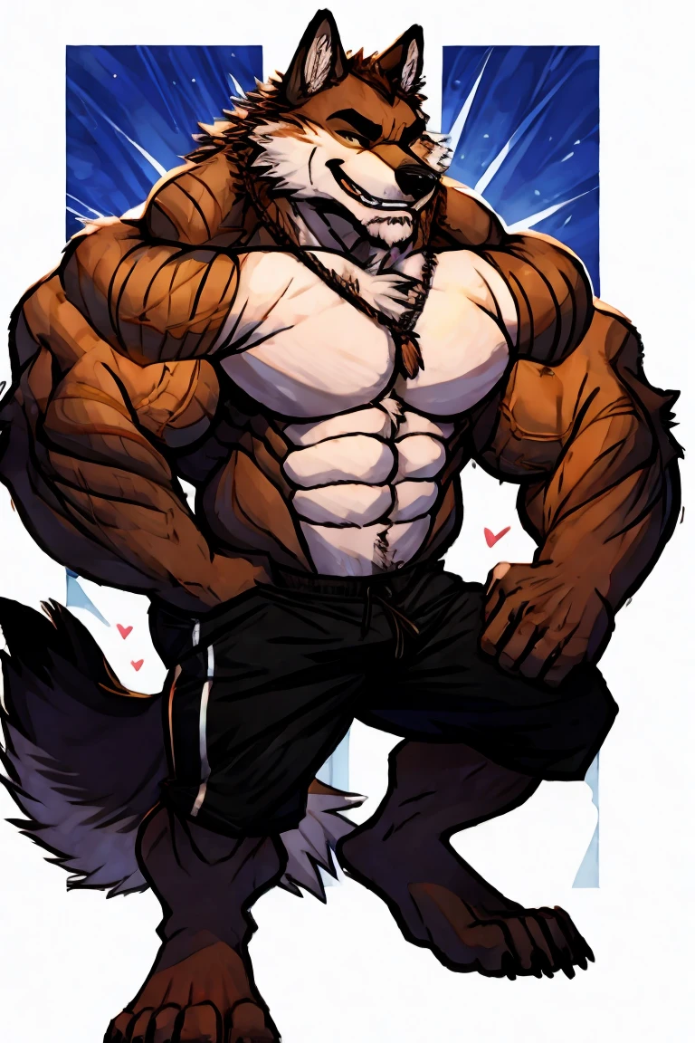 solo, 1boy, Huge Muscular Old Polar Bear Dad wearing glasses, huge white fur, pectoral, huge pectoral, wide pectoral, short white hair, white fur, short pants, black wristbands, watch and shirtless and topless, bearded, Mustache, olympium background, masterpiece, high detailed, 8k, high resolution, running all over the tracks, training popping