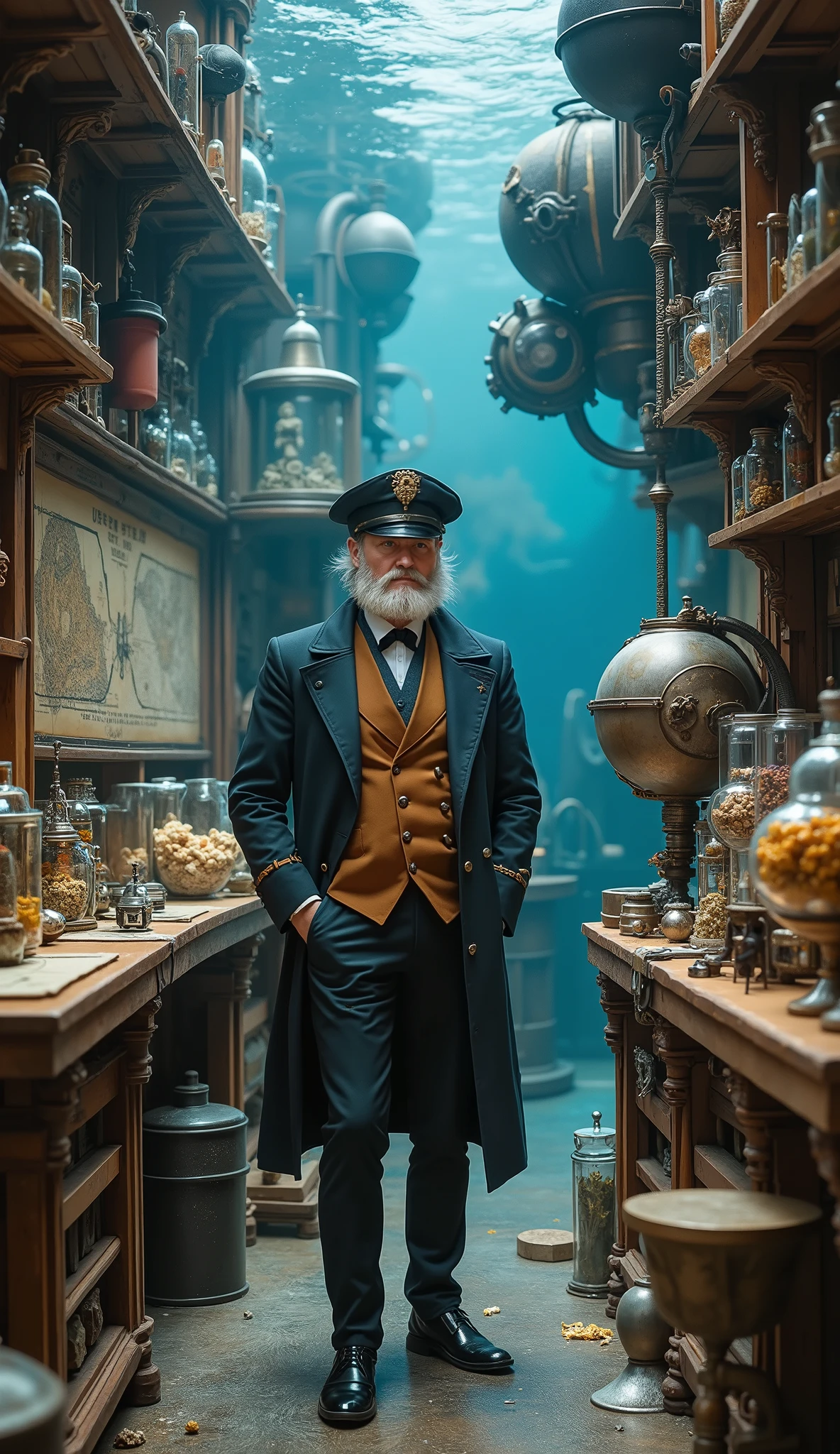 Disney magic 、Captain Nemo、submarine、20,000 miles under the sea、潜水艦内部のCaptain Nemoの実験室、Mr.々 underwater life specimens 、Mr.々What mineral specimens 、nautical chart、submarineの模型