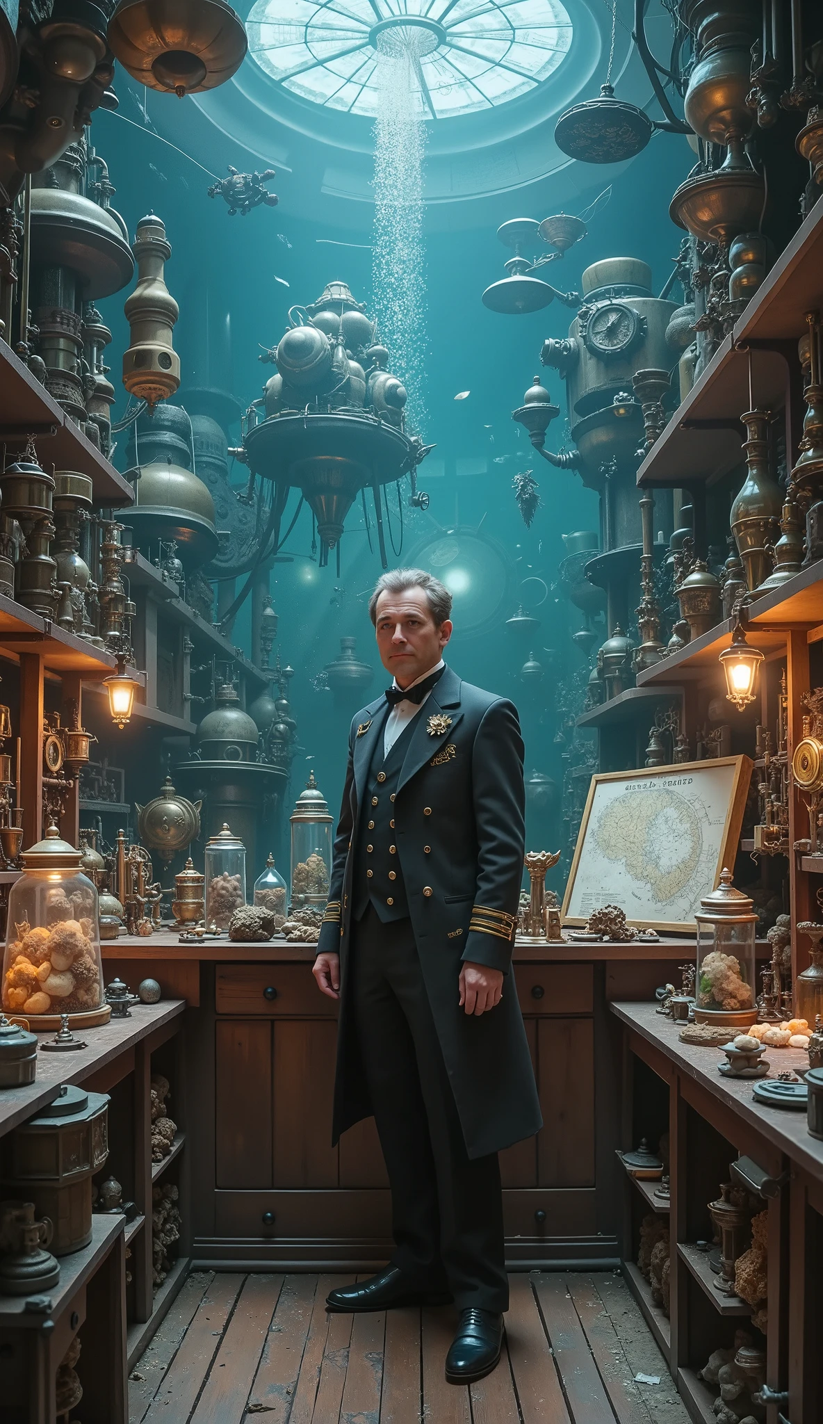 Disney magic 、Captain Nemo、submarine、20,000 miles under the sea、潜水艦内部のCaptain Nemoの実験室、Mr.々 underwater life specimens 、Mr.々What mineral specimens 、nautical chart、submarineの模型