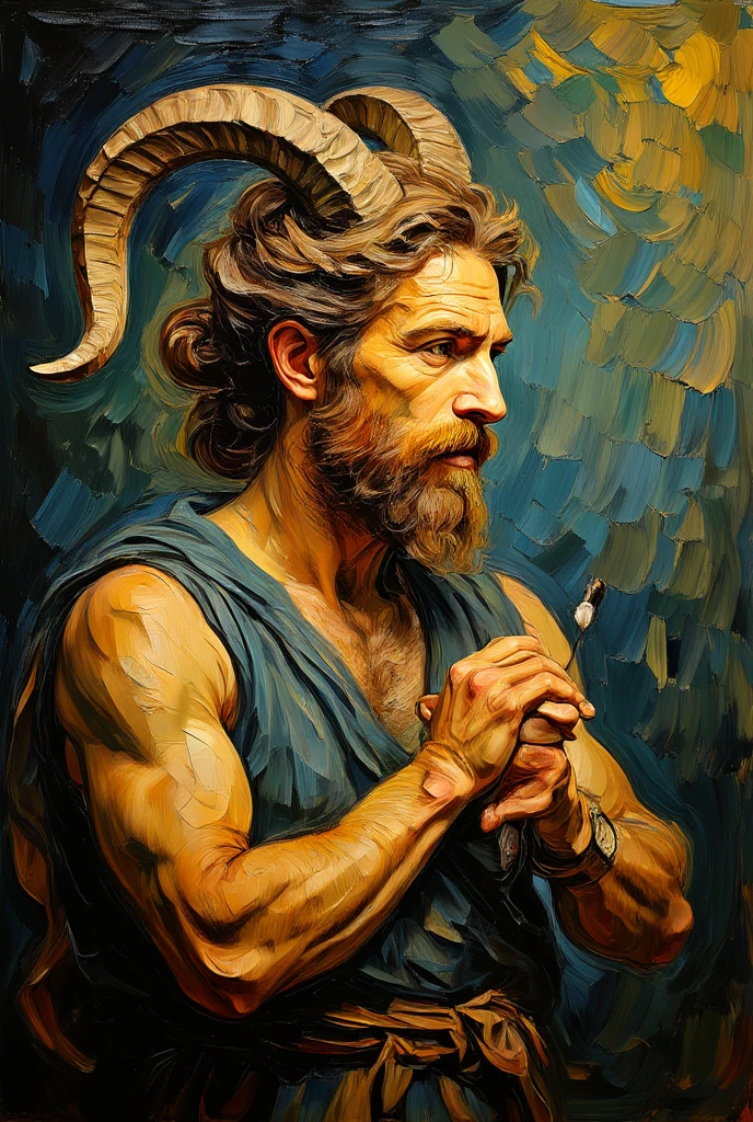 Catholic baroque image of St. John the Baptist, he is a 40-year-old man, skinny man. He has one of his fingers pointing to the sky. He is dressed in a camel skin tunic with his body a little showing, he is holding a staff, his hair is unkempt, he has a big beard. He has a wild appearance but has a serious and quiet look