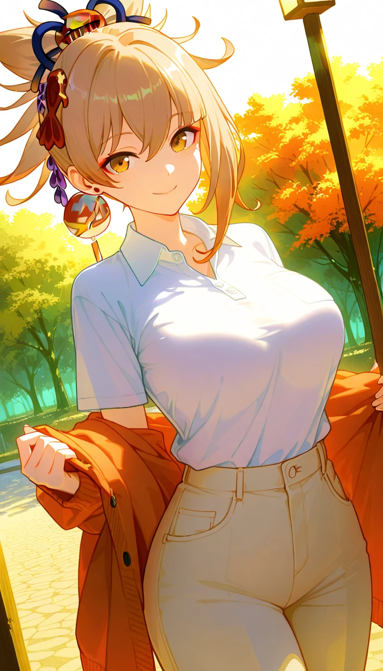 <lora:flofield:0.6>, flower field, <lora:moralgear3-10:0.6>, huge breasts, twintails, bike shorts, sweater, :d, short sleeves, orange hair, green eyes