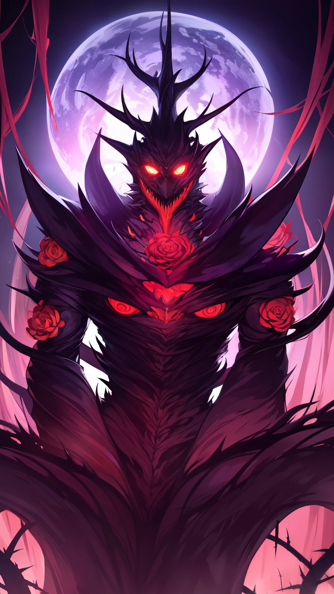imagem arafada de um demon com uma luz vermelha ao fundo, with bright red eyes, Demon Lord, governante dos demons, with bright red eyes, o ex-rei demon, horns and red eyes, red eyes glowing, He got me intricado, demon, blood moon tentacles!!, Demonic noble character design, demon rainha de chifres brancos, with glowing eyes