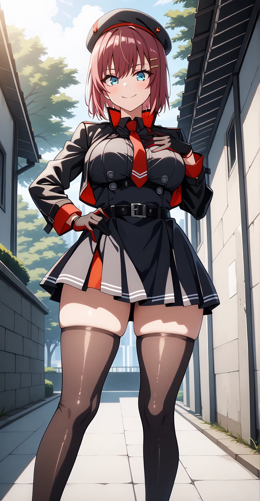 masterpiece, best quality, cave, monster, beholder, apocalypse, red skirt, red jacket, red top, ripped clothes, large breast, running, sweat, heavy breath, weapon, seras victoria, hellsing,
<lora:SERASV:0.7>