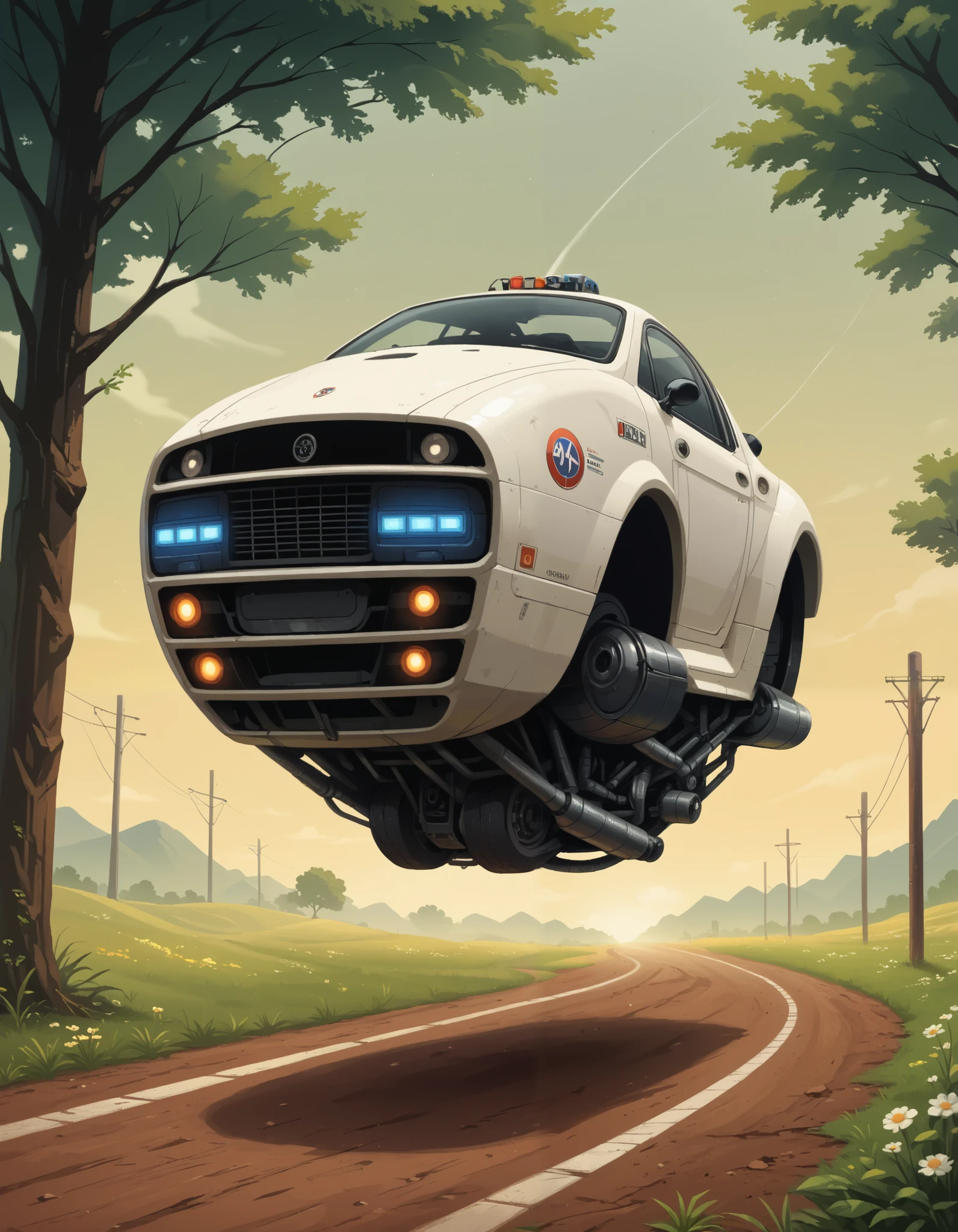 90's Anime, score_9, score_8_up, score_7_up, score_6_up, score_5_up, score_4_up, source_anime, Quality_masterpiece, Absurd res, Anatomically correct, Beautiful face, Perfect face, close to handlebars, Beautiful girl riding a ((hovering vehicle)), Futuristic SCI-FI vehicle, wheelless, vehicle focus, fully opened bikersuit, open sponsored jumpsuit, unzipped, big apart breasts, big breasts, foot controls, DETAILED, Anime illustration, stylized, pulp art, beautiful composition, busty, colorful, (perky) tits, high res, juicy tits, glossy lips, (saturated colors), (highres), wide view, cinematic 8k, UHD, ((Inclined forward)), sci-fi, Forest hills in background, road, break wasteland, brown ground, white ground, plateau, flower,
