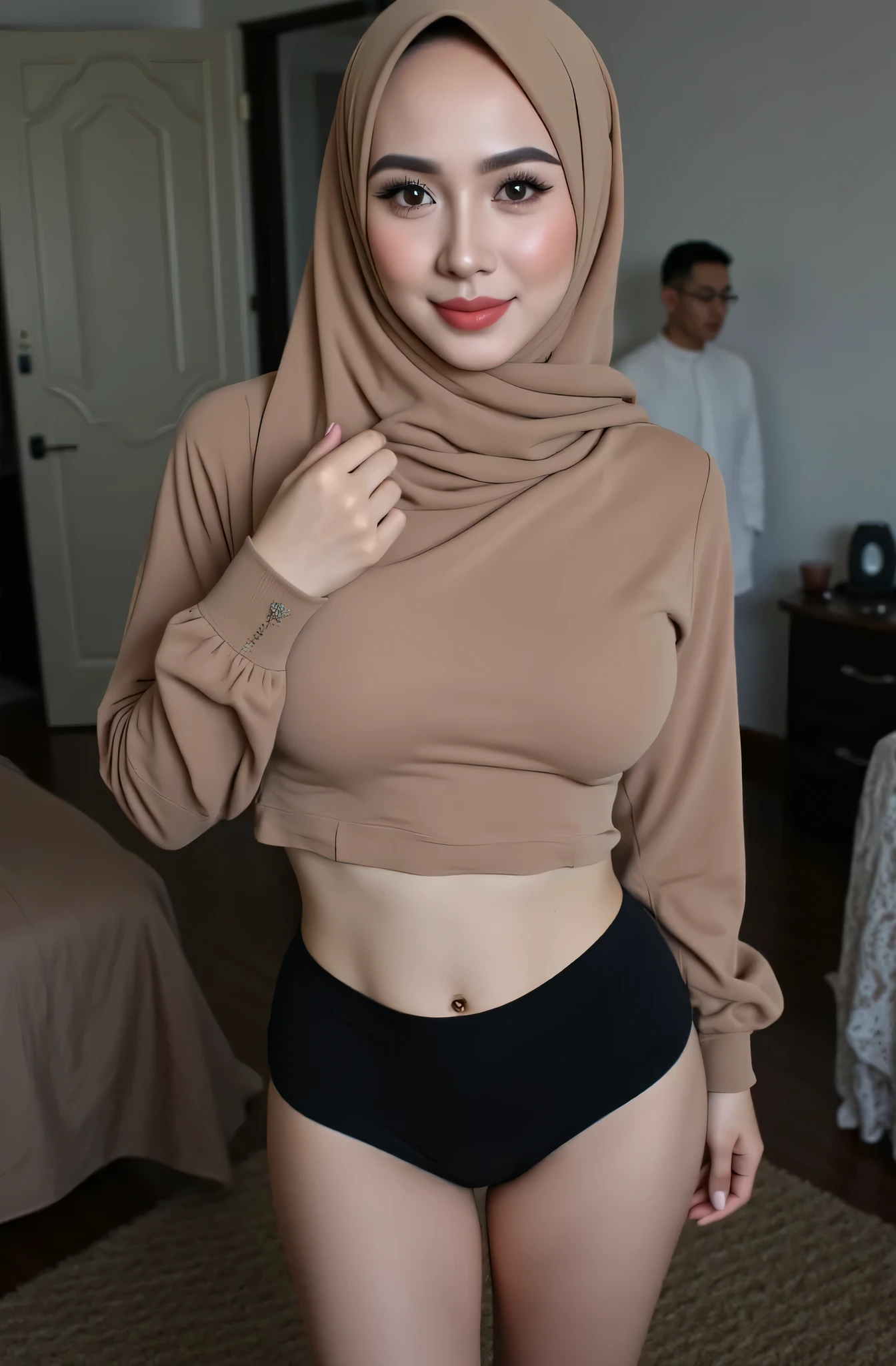 Cute hijabi girl doing sex with her boyfriend, pink hijab, fully naked , closed eyes