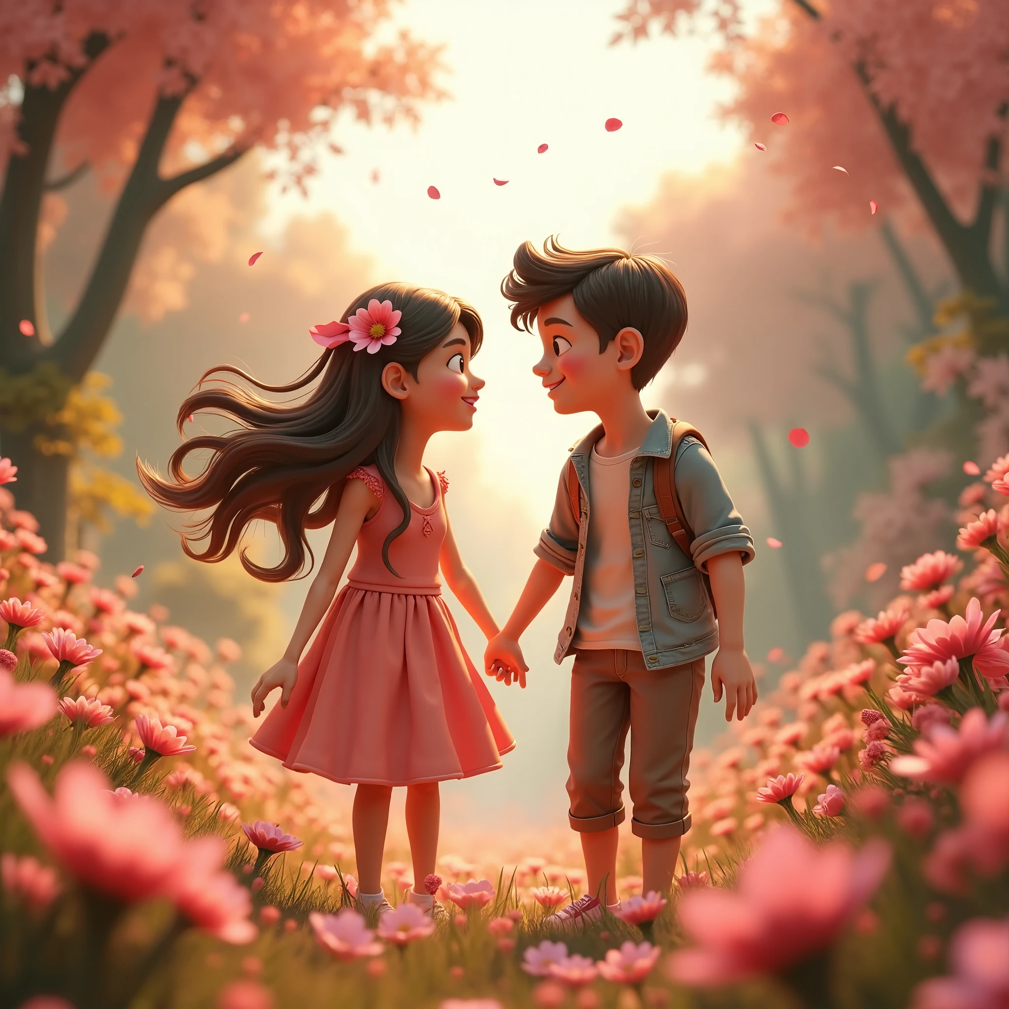 A teenager boy proposing a teenager girl on his foot with a diamond ring such that AYUSH is written on the boy's tshirt and KANIKA on the girl's tshirt