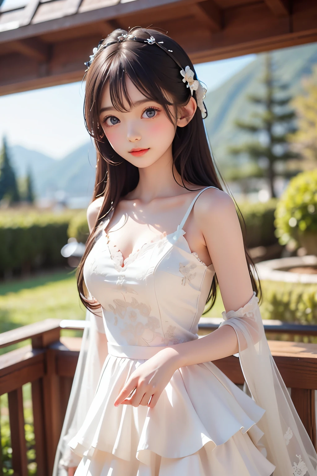 Araffe asian woman in a white dress posing for a picture - SeaArt AI