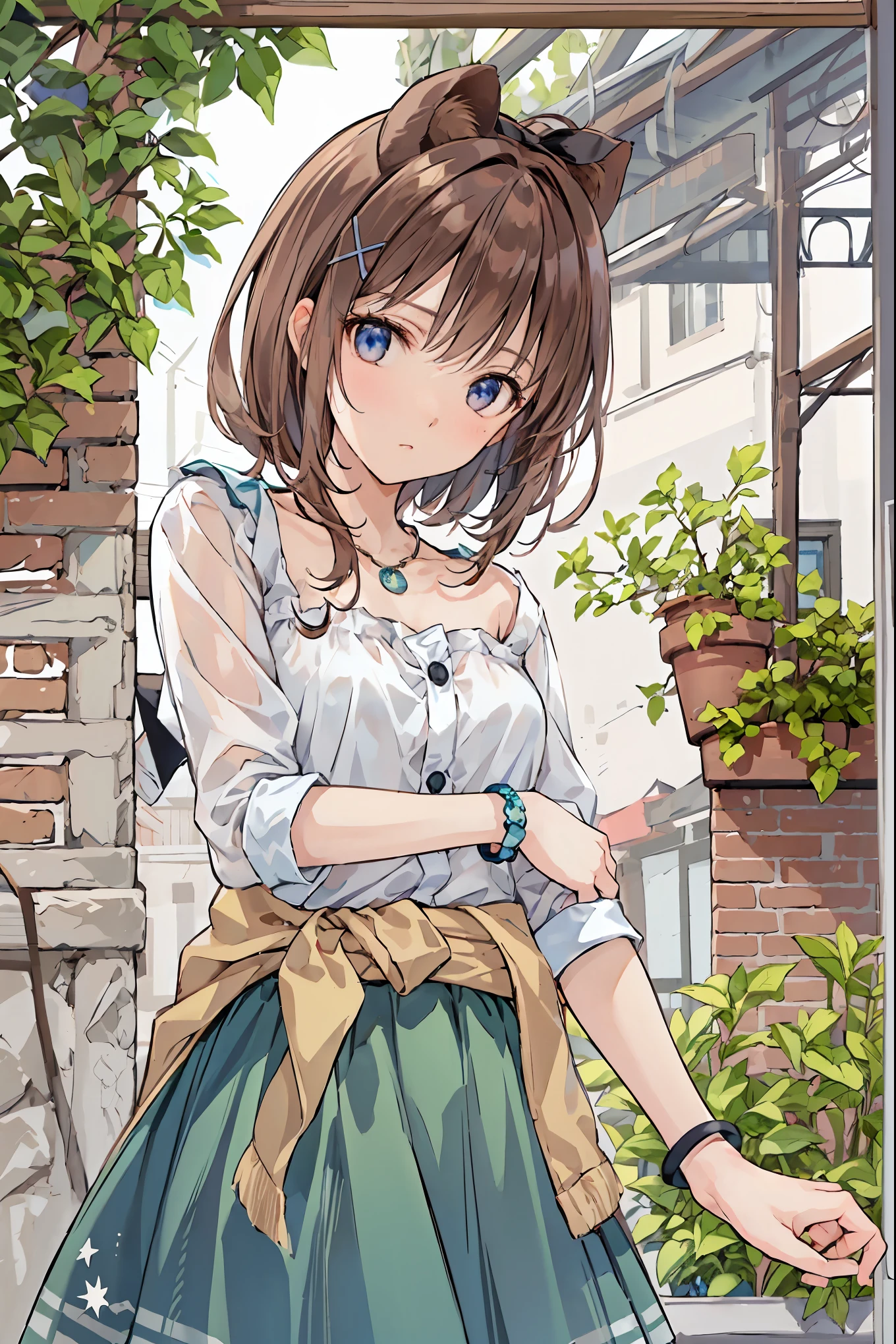 (( top quality)), ( very detailed), ( high definition CG synthesis 8K wallpaper), 高いly detailed, 高い-definition raw colbor photos, Professional Photoshoot, depth of written border, bright lighting 、 beautiful illustrations 、 has enchanting gray-blue eyes that shine like stars、
(8k, RAW Photo , top quality, Masterpiece:1.2), ( by Nomi, by Nomi:1.37), very well detailed , 1 person, alone, cute、( See uniforms :1.2), ( that improves white space :1.2), ( white shirt:1.3), ( beige cardigan wrapped around the waist:1.3), ((Chest, The button is off):1.2), ( plaid pleated skirt:1.2), (( necklace, colorful bracelet , x hair accessories):1.2), Mountain, wood々Yellow leaves, autumn leaves、Background view , sunset, sunlight, Beautiful Afternoon, cloud, Wind in my hair, Leaves flutter, Environment details, More vibrant colors, Saturation effect