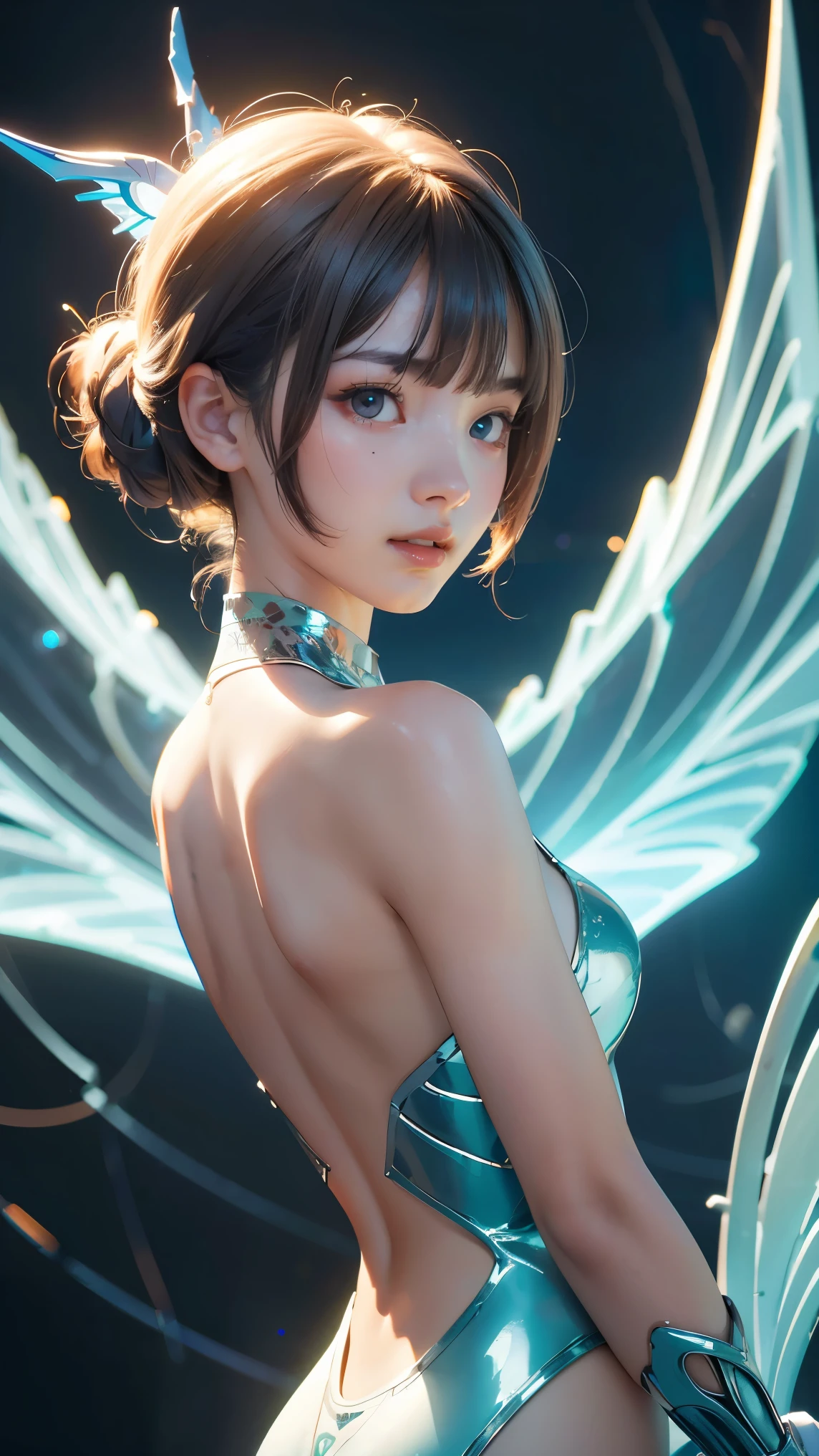 From Side, Photorealistic, Official art, Unity 8k壁纸, 8K Portrait, Best Quality, Very high resolution, (Incredibly beautiful nature background:1.6), One girl, One beautiful teenage italian girl, sixteen years old, Obscene, (Sexy and glamorous:1.1), (A coquettish expression:1.6), (small breasts with raised areolas,,,,,,:1.6), Vulgarity, (seductively smiling:1.2), (full body1.0), (erotic posing:1.5), (Magic Attack Pose:1.6),(magical effects like sparkles or energy:1.5), (Electric shock from hands:1.1), (Detailed blue bodysuit with beautiful fractal or marble design:1.5), (Beautiful and d delicate ruby, topaz, emerald and sapphire jewelry:1.45), Beautiful seductive face, Portrait, (Thick eyebrows:1.2), (Big purple eyes:1.2), Beautiful eyes with fine purple symmetry, (ultradetailed eyes:1.4), (High resolution eyes:1.1), Intimate face, (ultra detailed skin texture:1.4), Perfect Anatomy, Thin, (Beautiful toned body:1.1), Hair Bow, (Moist skin:1.1), full of sweat, No makeup, dark circles, Good anatomy, Focus Face, goodlooking, (Emilia Clark:0.6) (Emma watson:0.3),(Jennifer Connelly:0.4), (sensual face:1.5), Elegant face, Nice, Dolce, Cyberpunk Sci-Fi, (Gauntlets with intricate and beautiful designs:1.2), Blurred background, Blurred foreground, depth of fields, (Motion Blur:1.1), Complex and colorful biomechanical bodysuit, Zentangle, mandalas, Entangled, (Small breasts:1.2), Sheer breast, (Beautiful :1.2), (NSFW:1.2), large hips, drivel, Juice stain, grabbing on breasts
