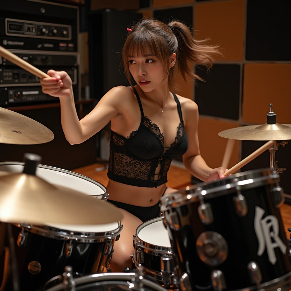 Highest quality　Girl in underwear playing drums