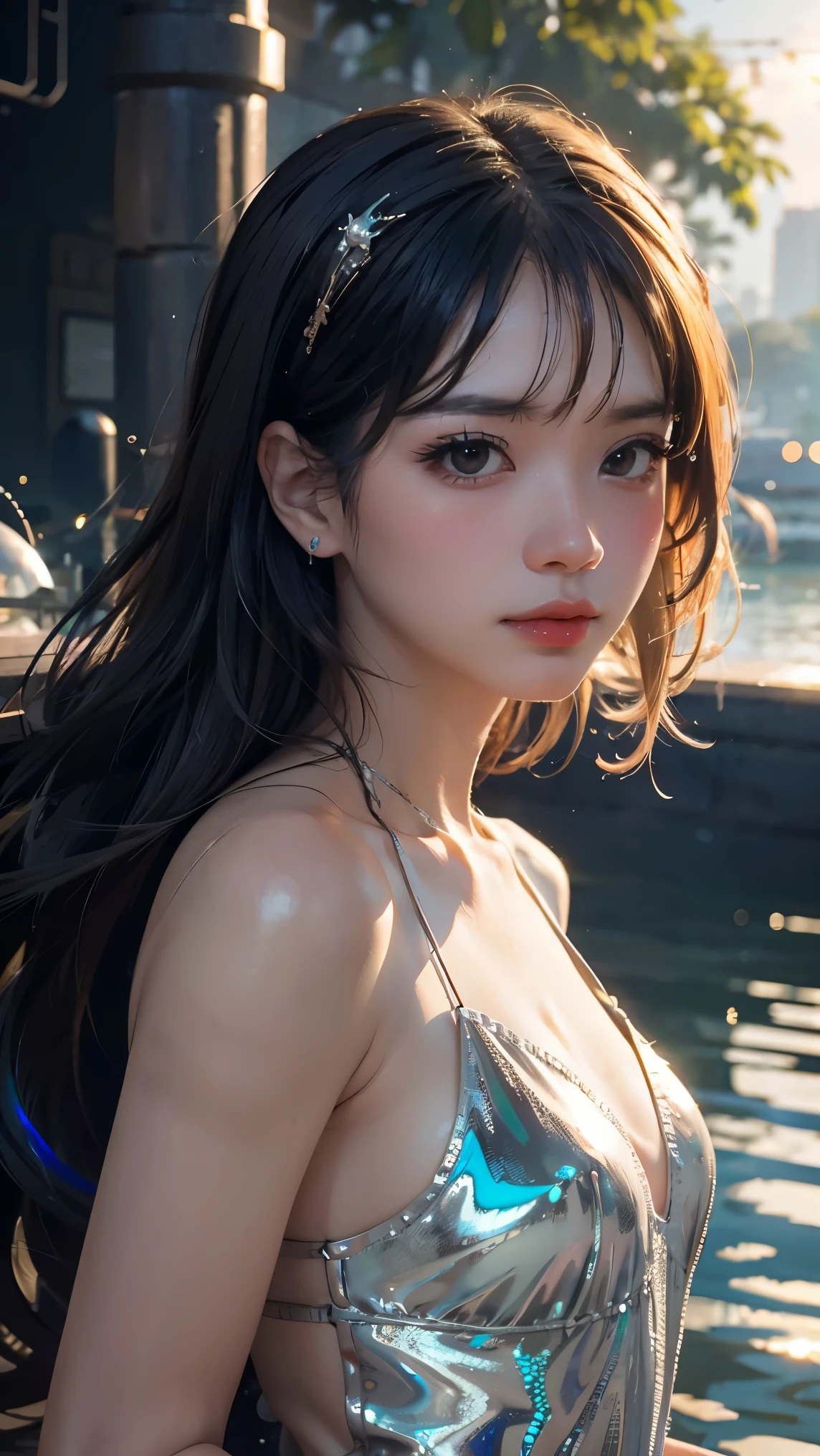 (8K), (Best Quality: 1.2), (Realistic), (Photorealistic: 1.37), Ultra High Definition, 1 Girl, Closed Mouth, Beautiful Details, Beautiful Nose in Detail, Best Image Quality, Outstanding Detail, Ultra High Resolution, Prefer Detail, Highly Condensed 1girl, Delicate and Beautiful Face, Long Hair, Tousled Hair, Japan Hot Spring, Take out of the water, Wrap your whole body tightly with a bath towel, big, blush, cleavage