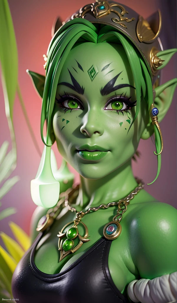 a close-up of "portaisAI" creature posing for the camera, Brazil team shirt, a cap, music album cover photo, blonde haircut with an incredible green streak, high definition, absurd resolution, resolution height, 1.4