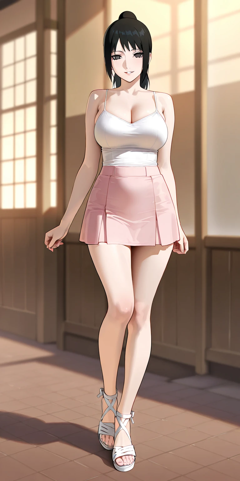 Beauty,Big Tits,Best Style,Sheer blouse,Pink nipples,Pleated mini skirt,See-through white panties,Long Black Hair