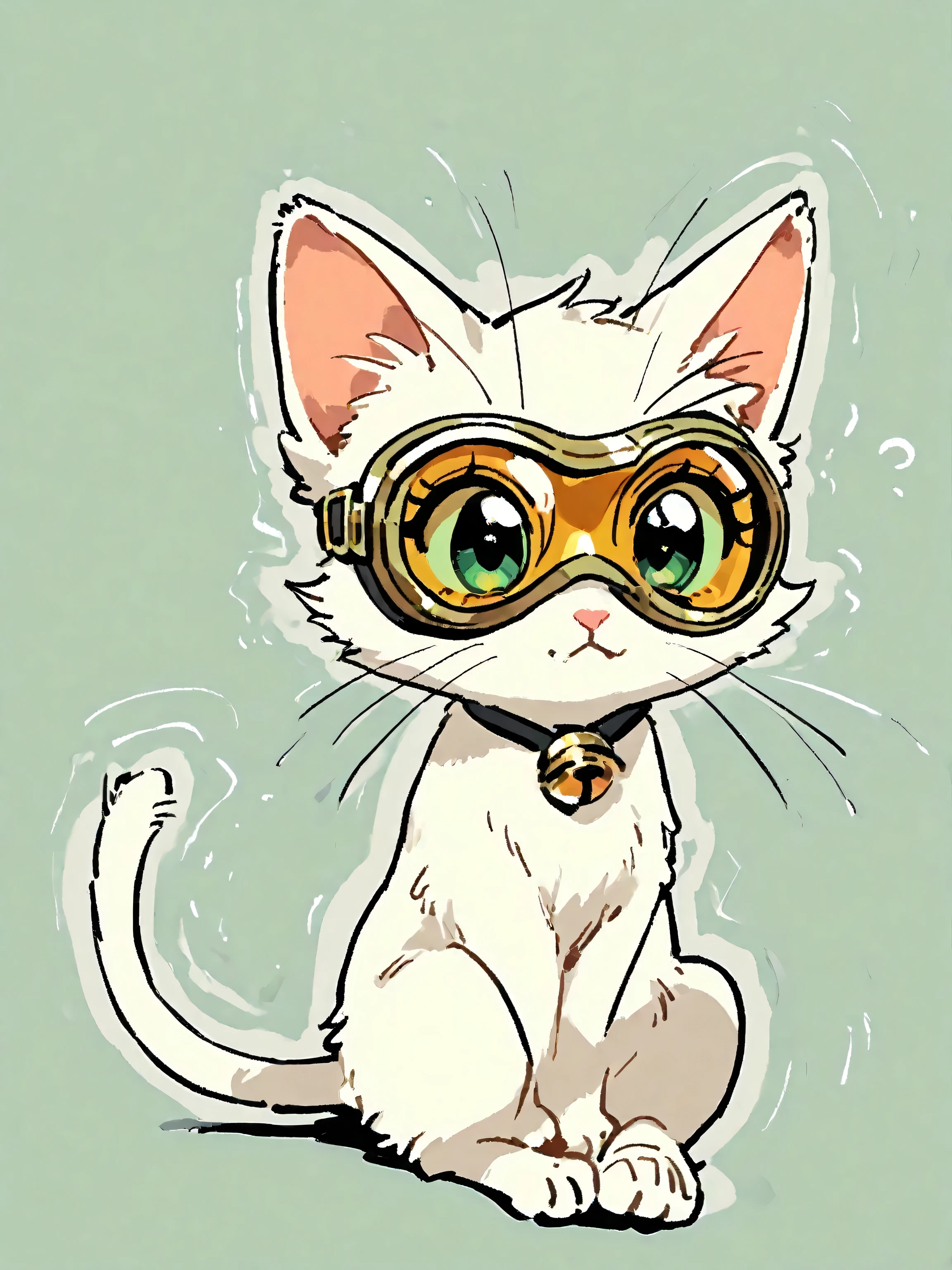 (No outline), simple background , Goggles and cat ears, women in the world always wear goggles and cat ears, she wears cutting-edge gold goggles, 