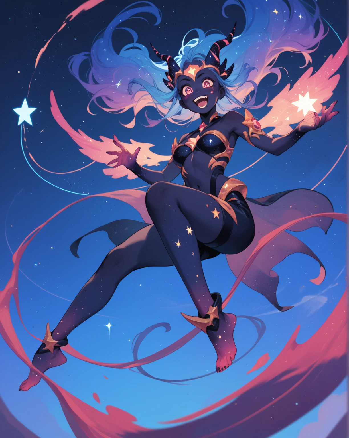 Jackalope woman  purple black and fuchsia, glowing, furry, Crimson stars above (score_9,score_8_up,score_7_up,score_6_up,score_5_up,score_4_up)
