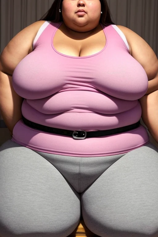 a girl, belly shot, sweaty, wet, gym, chubby, plump body, body only, perfect body, white legging, 175 cm, chubby breast, small breast, seductive face