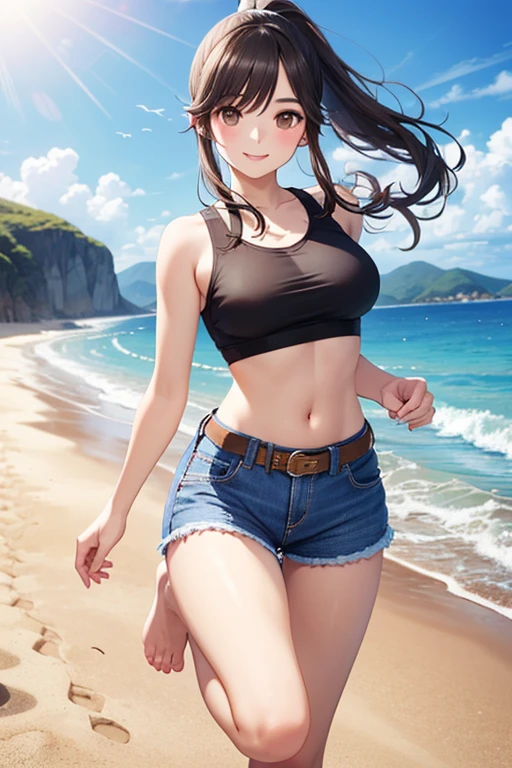 masterpiece, extremery magnificent view, perspective, extremery best quality, extremery detailed CG, 8k wallpaper, high resolution, highly detailed face, highly detailed eyes, perfect anatomy, super detailed skin,
(dynamic angle, dynamic pose:1.2), outdoors, beach, soothing waves, (portrait, legs focus, full body shot), (beautiful face, beautiful eyes, beautiful legs:1.3), (((((pee stain))))), in the water, wet, blush, worried,
1 girl, solo, (bikini top, blue jeans pants:1.3), (skinny jeans:1.3), medium breasts, brown hair, long hair, floating hair, straight hair, open forehead, (barefoot), blue eyes, (navel:0.8), skinny, slender, wide hips, thin waist