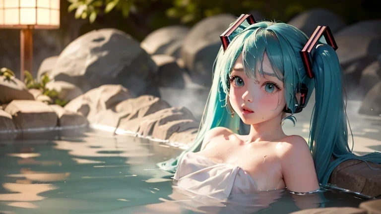 Famous Chinese actress Dilraba Dilmurat, ultra realistic 8k cg, HDR, beautiful detailed glow, film Reflection, perfect artwork, sun lights, looking at viewer, masterpiece, picture-perfect face, beautiful face, exquisite facial features, hatsune miku, naked, lustrous skin, happy, small breast, finely detailed beautiful eyes: 1.2, 18 years old, pool background, solo, bokeh, sunlight, bloom, plants, dreamlike, unreal, pubic hair, cowboy shot,