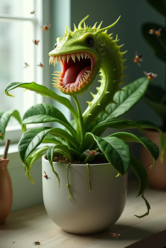 Create a png of the carnivorous plant from the game Mario Bros, but more realistic and scary, 3d, 8k quality, game, Same as in the game, side view, realistic