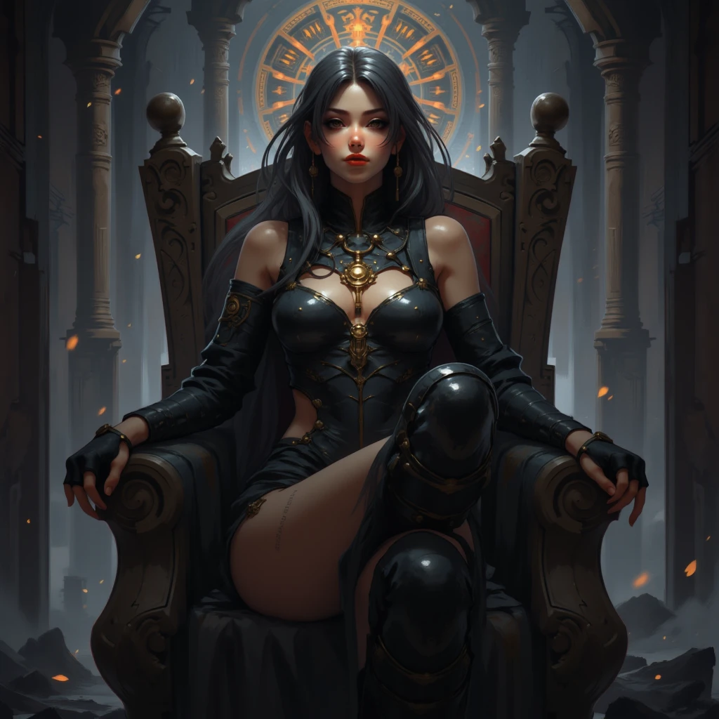 Arafed woman sitting on a throne with sword and fire, beautiful elegant demon queen, beautiful fantasy empress, on her throne, sitting on her throne, sitting on an intricate throne, Yang Jay, extremely detailed artgerm, queen of the underworld, beautiful sorceress, epic fantasy art style HD, epic fantasy art style, beautiful sorceress, skipped shoes