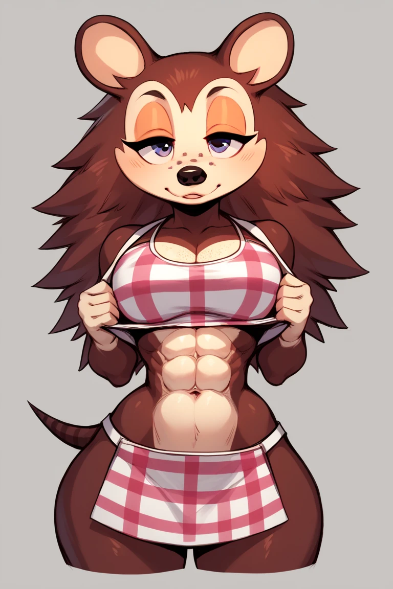 score_9, 2000s emo, 1girl, solo, raphtalia, brown hair, blank eyes, long hair, blank eyes, raccoon ears, skinny, (huge breasts:1.4), black t-shirt, bottomless, print panties, striped thighhighs, standing, o_o, smile <lora:ponydiffusionv6_2000s_emo:1>