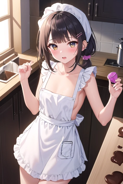 1girl in、AS-Adult、barechested、Cute naked、Wearing an apron、NAKED Apron、Upper body portrait、movement、