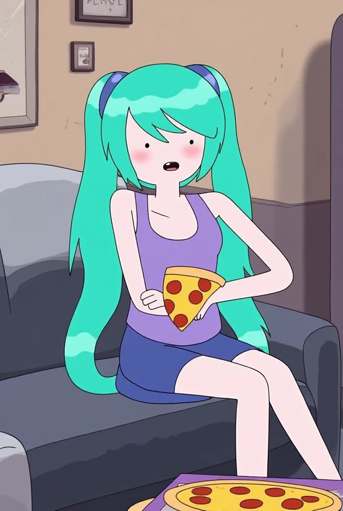 urusei yatsura Lamu is eating a pizza. eating_pizza