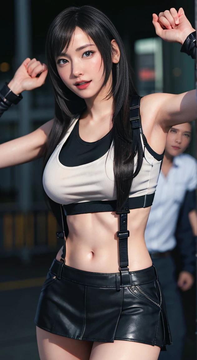 (photorealistic:1.4), best quality,realistic, masterpiece, an extremely delicate and beautiful, CG,extremely detailed ,highres, extremely detailed,
1girl, tifa_lockhart, beautiful detailed girl,full body, realistic, suspender skirt, tank top, taut shirt, black hair, long hair,boxing gloves,
beautiful detailed red eyes, light on face, cinematic lighting,serious face, dinamic pose