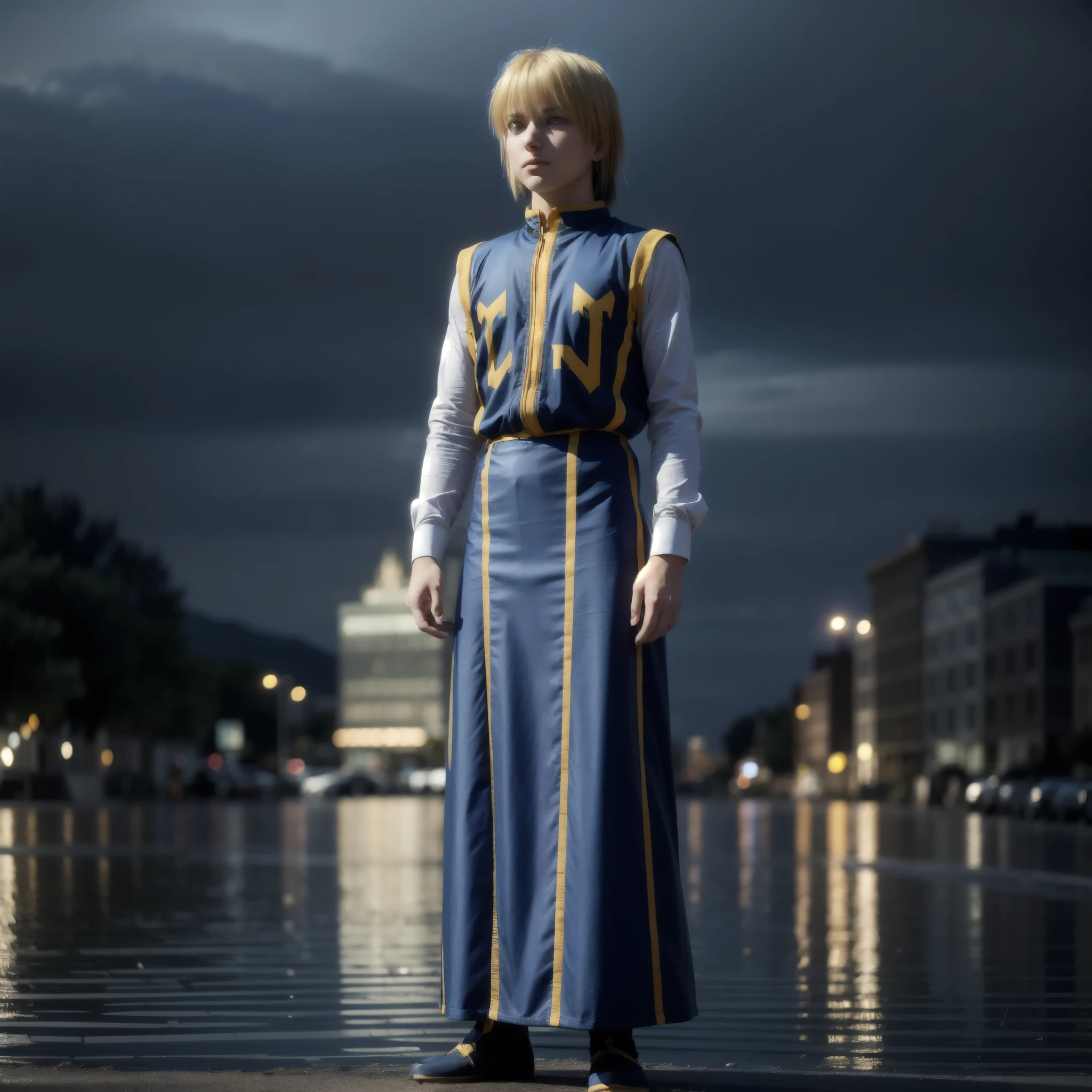 alone,
Kurapika,,
tabard,
full body,standing,