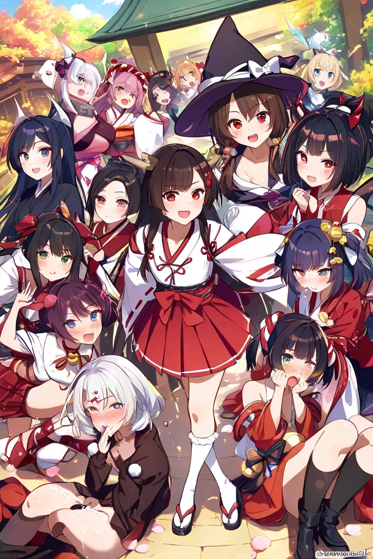 (detailed fingers,detailed hands,detailed eyes,detailed legs:1.2),(night, dark room,japanese style room:1.2),cowboy shot,standing,(3girls,Three people side by side:2),(yuri,nestle:1.5),(nsfw),(The two on the sides sexually assault the woman in the center,The two on the sides have their hands on the crotch of the woman in the middle,The two on the sides are groping the breasts of the woman in the middle,Over the clothes:1.8),(The two on the sides sexually assault the woman in the center,The two at the end smiled happily.,The woman in the center is being attacked and sighs with sexual excitement.,The woman in the center being attacked has her arms down:1.7),(female orgasm:1.2),(pussy juice),(embarrassed,blush:1.2),(steam:1.2),(sweat skin:1.2),(saliva:1.1),(looking down at viewer:1.2),large breasts,crying face,(watery eye),(miko,shrine maiden, japanese clothes, detached sleeves,hakama long skirt:1.5),white panties,(You can't see the panties with the skirt:1.5),(wet clothes:0.2),same age,All three are dressed exactly the same