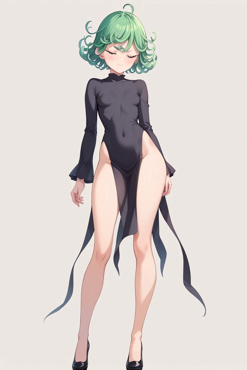 masterpiece, best quality, perfect proportions, perfect face, Tatsumaki, (masterpiece, best quality, mackerel), (small), (1 woman, alone), slanted eyes, Sharp facial expressions, {{tsurime:1.5}}, (thin waist, You are the pelvis, wide thighs:1.5), Clingy clothes, (NSFW:1.2), navel marks, Pussy marks, A lot of love juice, stockings