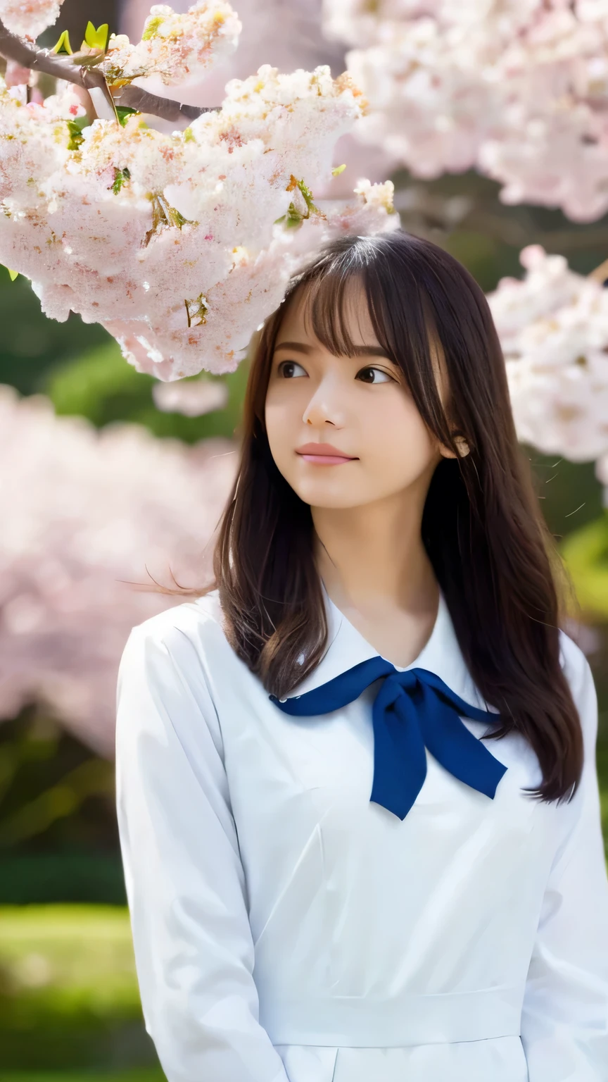 top quality、4K、8k、 high image quality、 Masterpiece:1.2、 very detailed、 Genuine:1.37、
portrait、Gentle colors、Gentle Light、 beautiful girl、
I wear long, flowing hair、 gentle face、Thoughtful eyes 、
white skin、 Happy Expression 、 great atmosphere 、
shirt、Subtle brushwork、Dreamy composition、 staring into the distance 、 Romantic Atmosphere 、
show their full body、 plump breasts、I can see cherry blossoms and Mt. Fuji 、 high school uniform