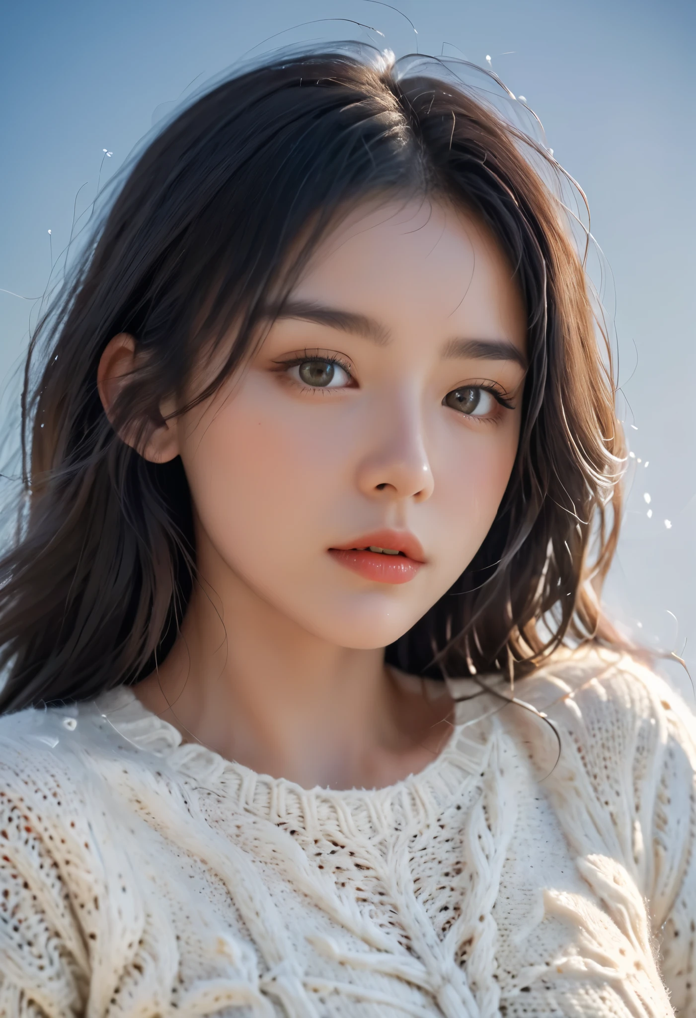 1 Girl, On a knitted sweater,In extreme close-up of the chest, low angle,