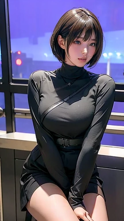 -yeld giEarth Federation Operator Girl Soldier、Black short hair、Large Breasts、Cute like an idol、Childish face and appearance、Operator intercom mounted on head、Accurately drawn faces、thin、健康的なKnee-lengthスカート風の地球連邦軍、Knee-length、Inside the bridge of a battleship、Low angle shot、Anatomically correct、Accurate Fingers、Accurate Rimbuster Piece、Photorealization