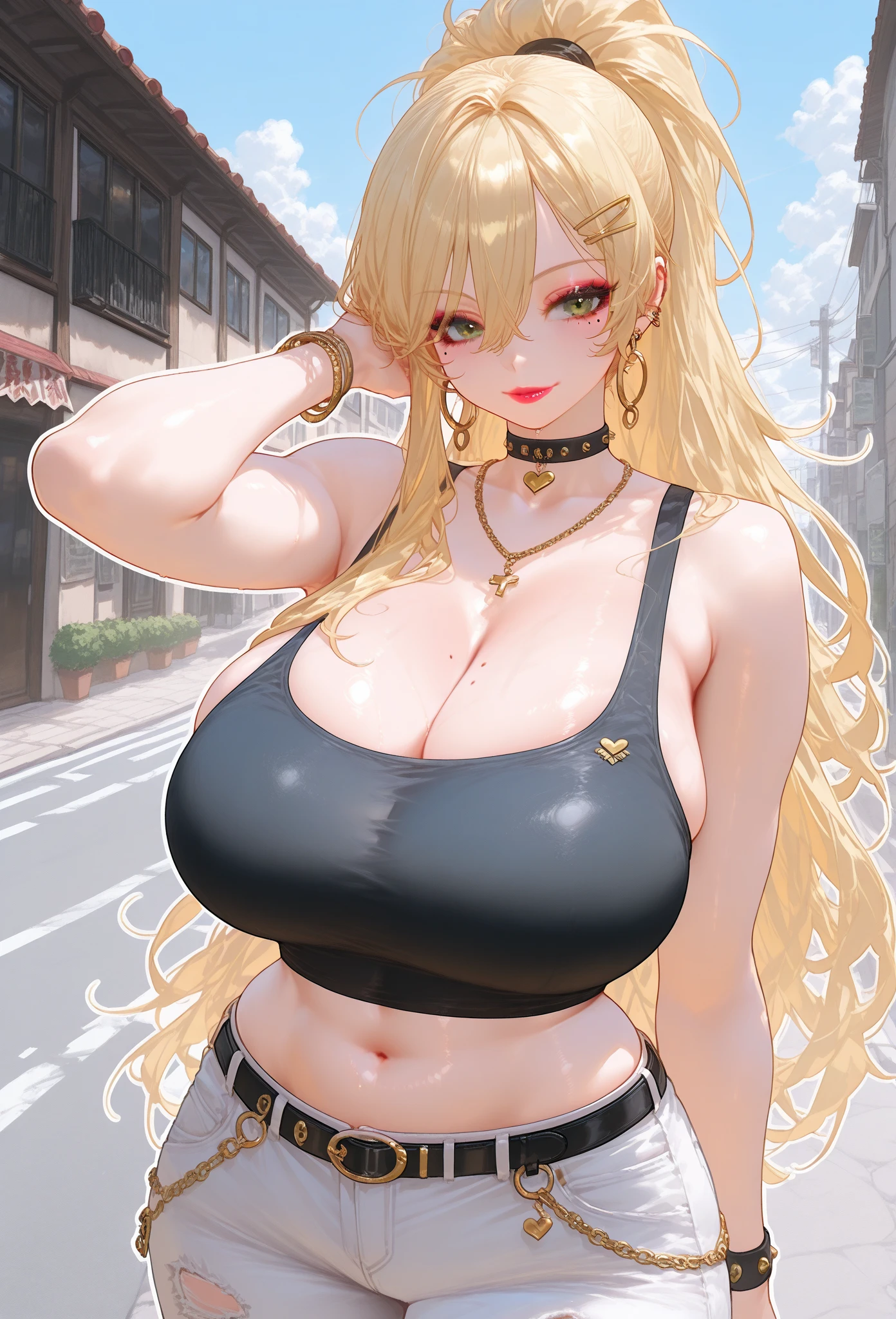 1chica, solamente, Afrodita, adornos para el cabello, flores en el cabello, pechos enormes, sport bra, sports leggings, escote, cuello, pulseras doradas, obra maestra, mejor calidad, colores vibrantes, oversized gigantic breast, Mujer completamente madura, Cabello largo, happy face, in the park, (Beautiful_cara:1.5), (estrecho_cintura) cinematic lighting, bust shot, extremely detailed CG unity 8k wallpaper, muscular, smile, oversized gigantic breast, BBW | Mujer completamente madura,{{{1girll}}},{{{La mejor calidad}}},{{{HDR, hiper HD, 8k }}}, {{Pintura ultrafina}},{{{Obra maestra}}}, {{Ultra detallado}},{{extreme detail description}},(Pechos gigantescos de escote:1.5), [:(Face detail: 1.4): 0.4], Very detailed, expressions faciales sexy, seductive facial expressions, Hyper realistic super detailed Mitsuri Kanroji, MitsuriKanroji,
