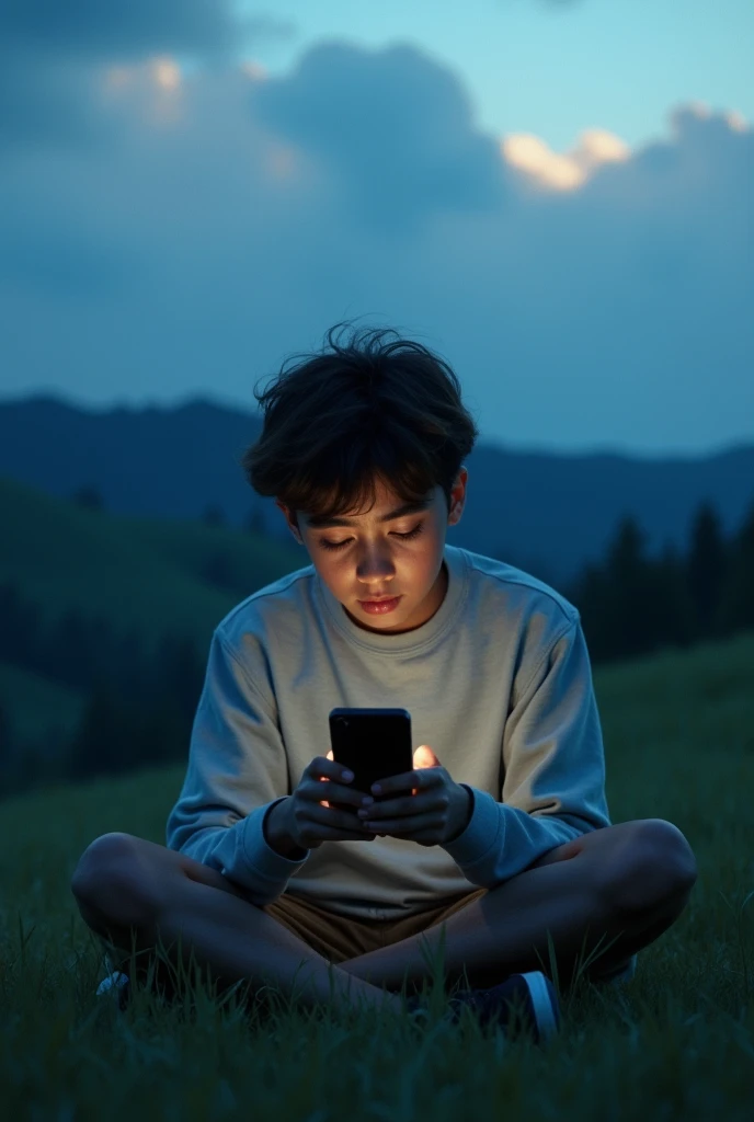 A boy is lying down. He has his phone by his side and picks it up. A photo of how he sees it.