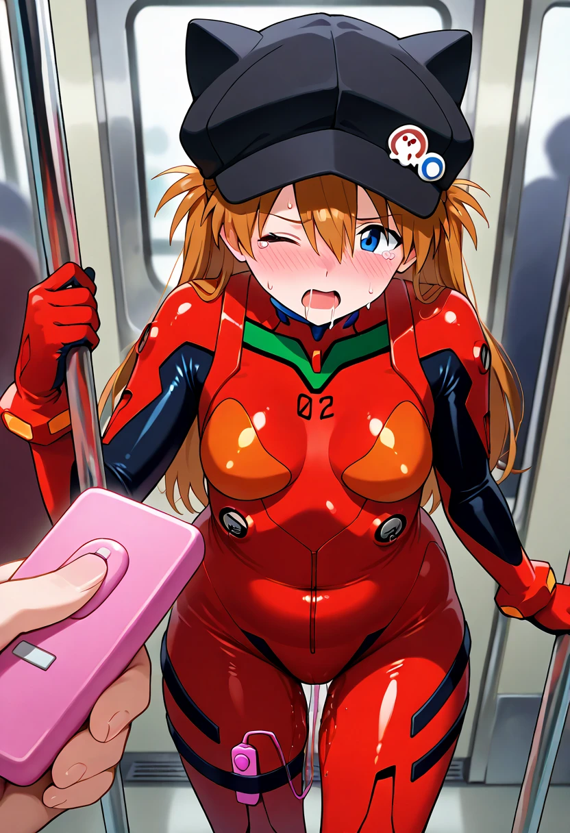 ( pov_hand, interruptor remoto vibrador rosa em assv_hand, ass po.2), best qualityer, super detaill, work of art, ultra HD, 8K, ridiculous, cowboy shot, bblurry,
1 girl, embarrased, blush, kind, eyes locked, Opening your mouth with tears in your eyes, left by saliva, wet skirt hem, sticky panties, r handle bulge, alloy vibrator, Subway car interior background, In the crowded crowd,
Souryu Asuka Langley, Evangelion Genesis Neon, Reconstruction of Evangelion, Spear of Longinus, cat hat, overalls, pilot suit, Red Jumpsuit,