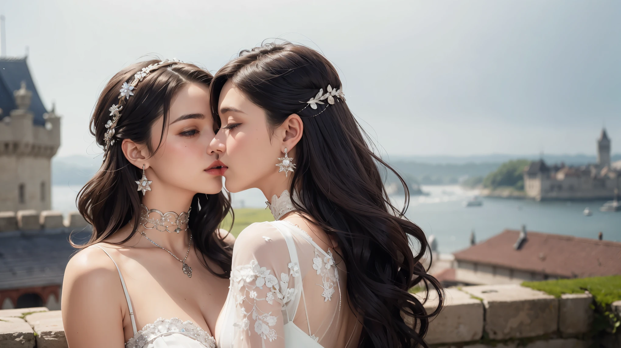 two girls are deeply in love with each other, kiss, decadence