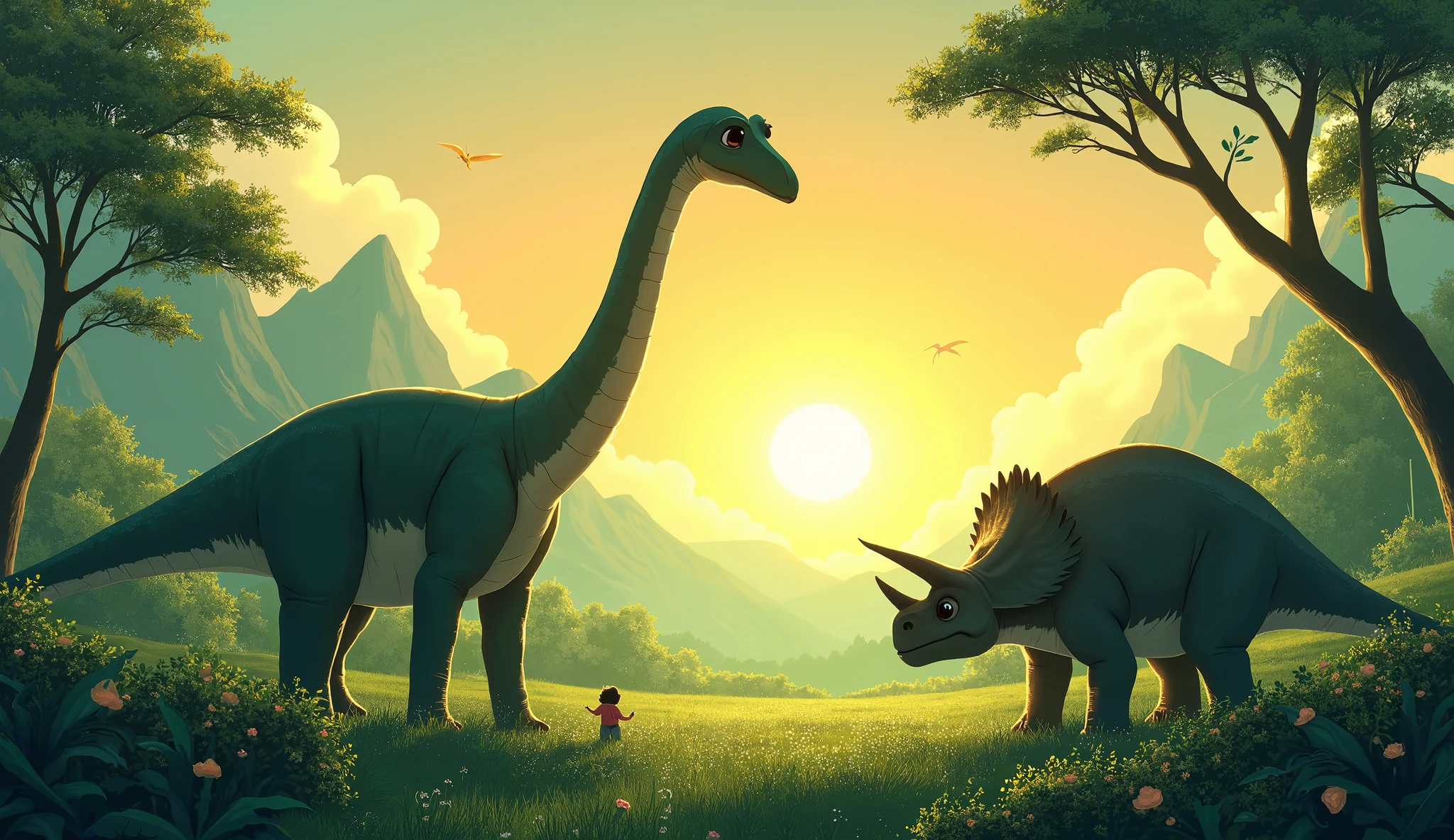 illustration,Cartoon drawing,Flat style illustration,Children's drawing,adolable,intriguing,Cute dragon,dinosaurs,A plant,The tree,big trees,Small tree,Age of Dinosaurs,Prehistoric giant tree,Prehistoric behemoths,Rich composition,A variety of dinosaurs,Ecological diversity,Rich environment,over distances,group portraits,Natural grassland,volcanoes,sunraise,Landscape coloring page with flora and fauna, Radiant,epic,Magnificent,Chao yang, coloring book page, colouring - in sheet, Coloring book outline, coloring page, full page illustration, line art colouring page, full page illustration, coloring page, coloring page, Detailed 2D illustration, clean coloring book page, coloring page, “a dinosaur market, detailed digital illustration, Official illustration, cartoon style, 3D, 8k, HDR, high definition, cinematic grain,SENSE OF CINEMA,Paramount,dreamworks,Disney,by Pixar,Animated Movies