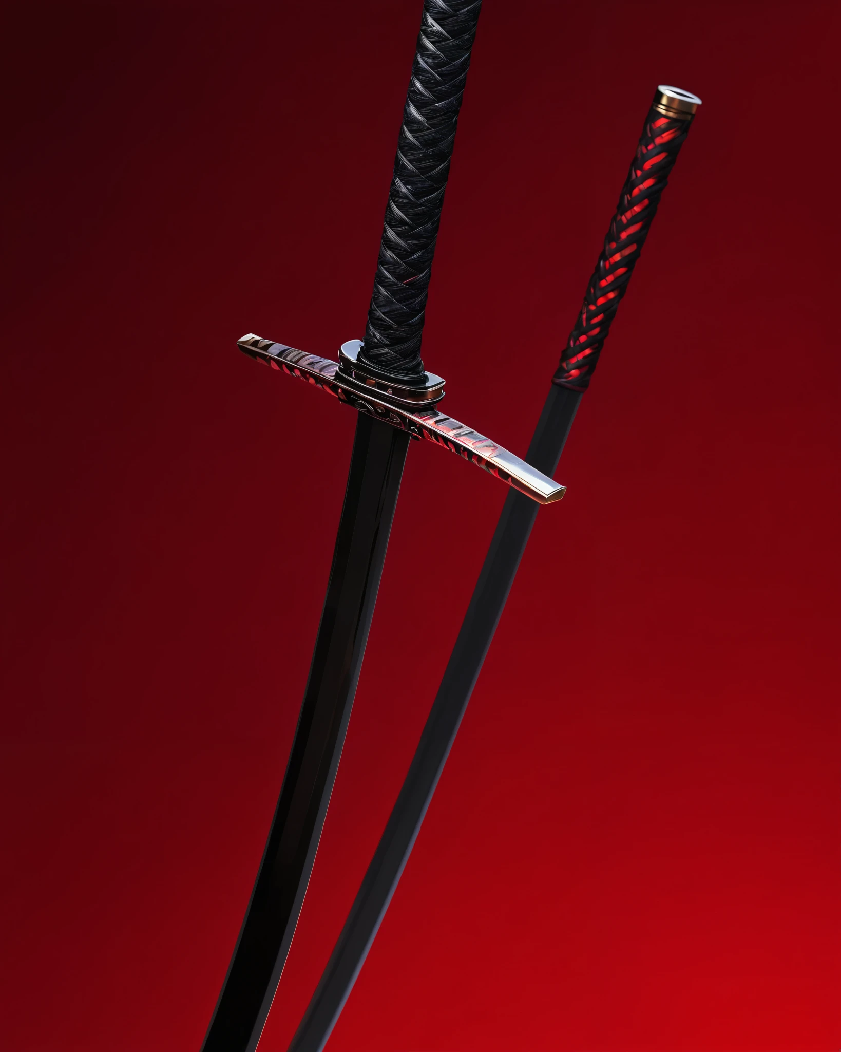 katana, Black cable, Black flames, red background, high resolution, Super detail , simple background, brilliance, Emphasis lines, chromatic aberration ,