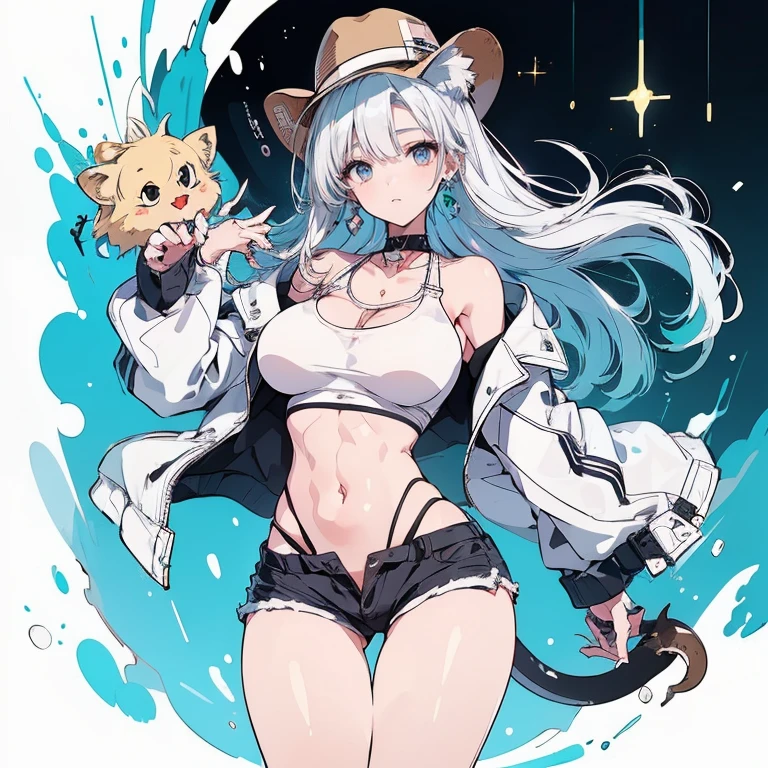 Leakage out of the collarbone，Neck leakage，Star decoration，stand posture，standing straight，a sailor suit，Pose for a photo，white backgrounid，Bigboobs