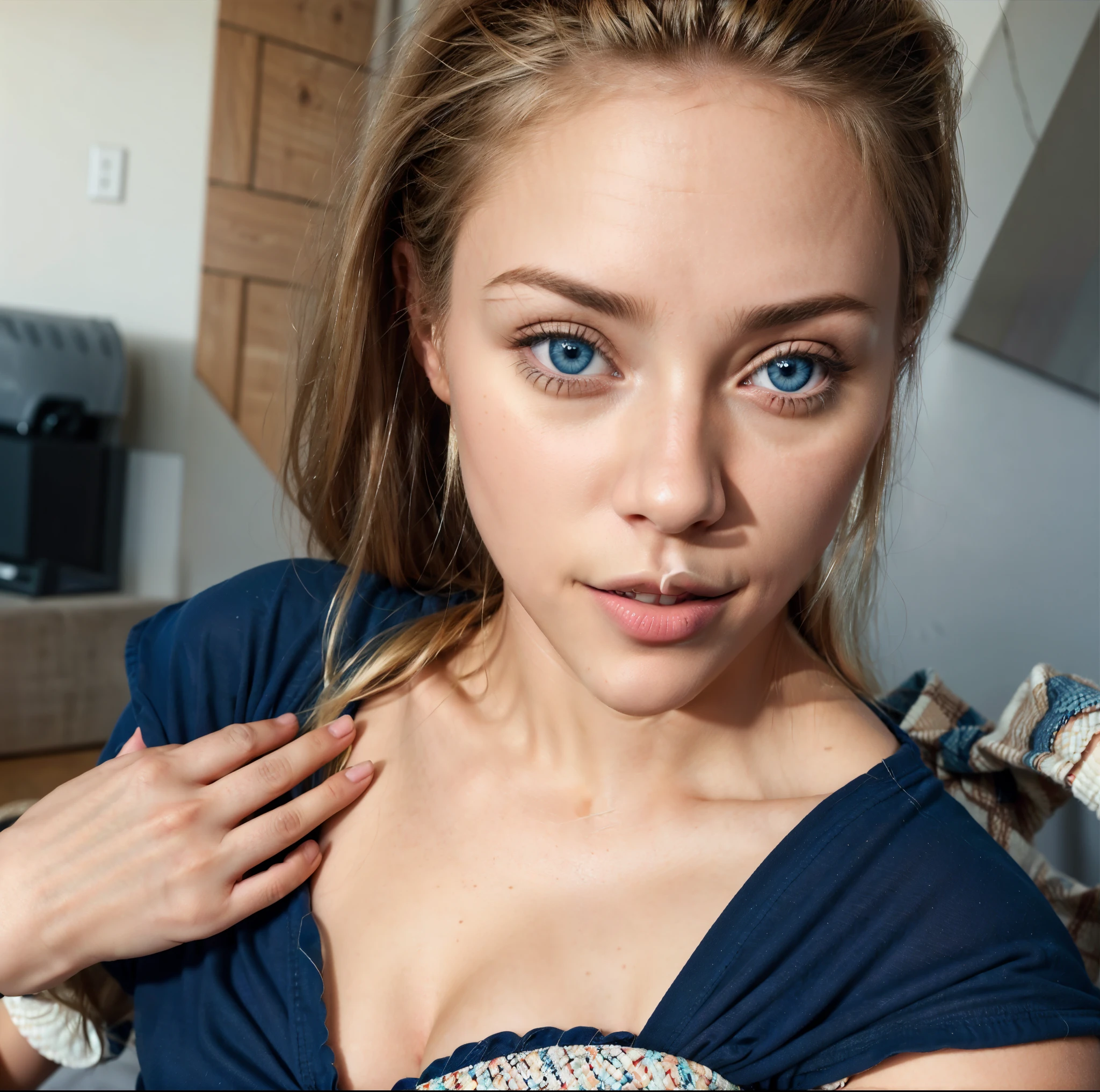 blonde woman, 1 girl, office, table, leaning forward, , sexy position, hot, detailed facial features, beautiful detailed eyes, beautiful detailed lips, extremely detailed eyes and face, long eyelashes, elegant blouse, mini skirt, photorealistic, 8k, best quality, ultra-detailed, realistic, physically-based rendering, vivid colors, studio lighting, professional