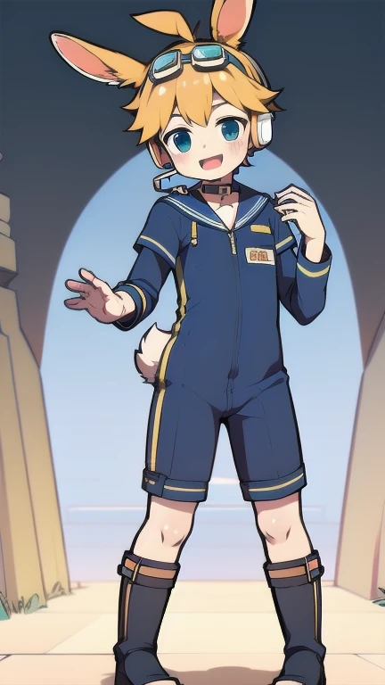 2D Shonen Shota,One-piece suit,Slim, healthy body,Put the headphones on your head,stand up,goggles,Rabbit ears,Happy,Sailor collar,boots