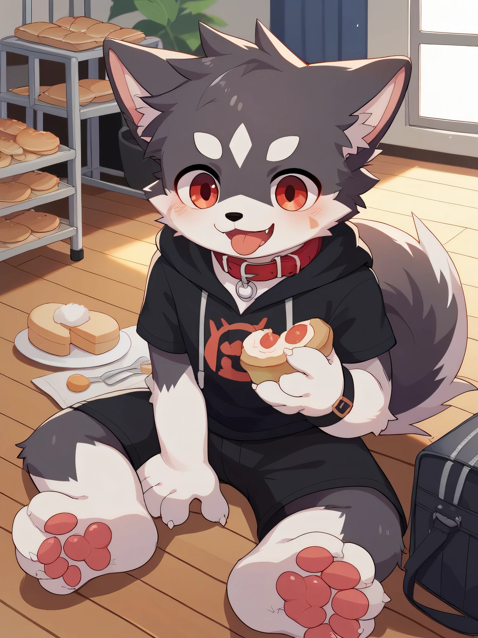 very well detailed な, very well detailed , excited to see bones , , male, master sticking out his tongue , wolf pelt, excited, Participation , cute face, Show me your legs , Sitting!, Horny Male ,Cute ears , Fluffy ears, Fluffy ears, Dog tableware , dog food,ペットShow me your legs , estrus, show me paws, red collar on the floor, かわいい毛皮のMale , Male , Horny Male , room, cage, blush nose, alone, Droopy e Wars , black shorts , Black Short Sleeve Hoodie