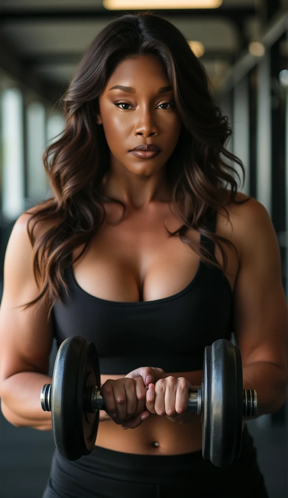 Vanessa Williams wearing sexy lycra sportswear in the gym and smiling