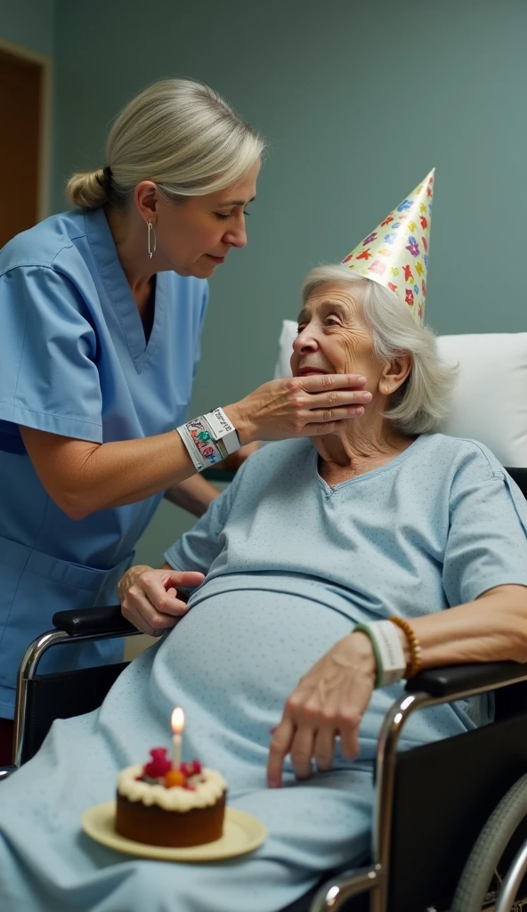 (sucking penis:1.3), (penis cum:1.4), (huge saggy breast:1.6), (queen elizabeth 90yo at hospital:1.4), (look down:1.4), (profile side), (excessive cum on breast:1.4) (nsfw:1.4), (white chiffon blouse:1.5), (from belove:1.4)