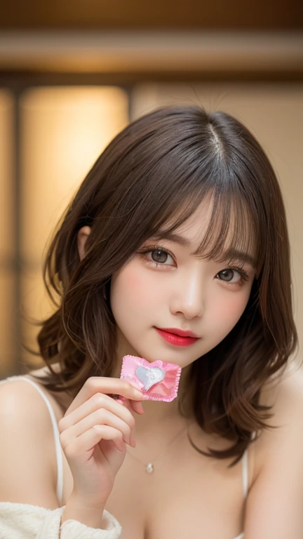 The moment I received chocolate on Valentine's Day、((muste piece)), ((highest quality)), (Super detailed), model-like face、Beautiful woman、adult、Couture、hostess、smile