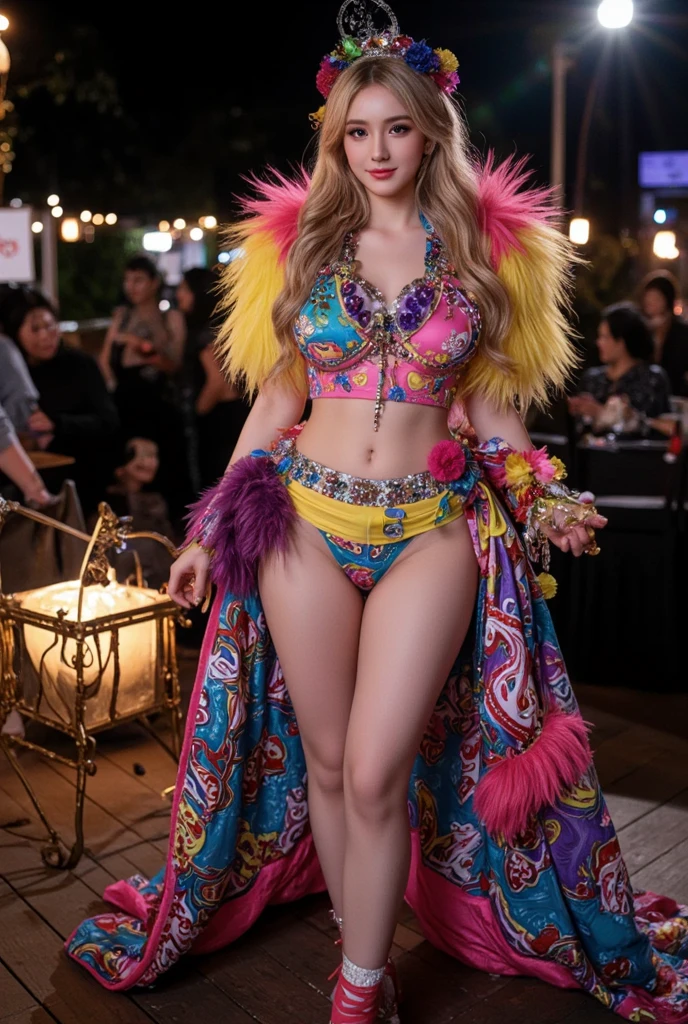 ((Jemaa El Fna en el fondo)), posando foto de seductora Abigail hermosa mujer brillante salpicando arco iris, (((ojuelos))), feliz, Super long braids, Brillante, dripping exotic jewels, iridiscente, Hooded Kaftan (Obra maestra) (La mejor calidad) (Detallado) (8k) (hdr) (papel tapiz) (cinematic lighting) (Sharp focus) (intrincado)
