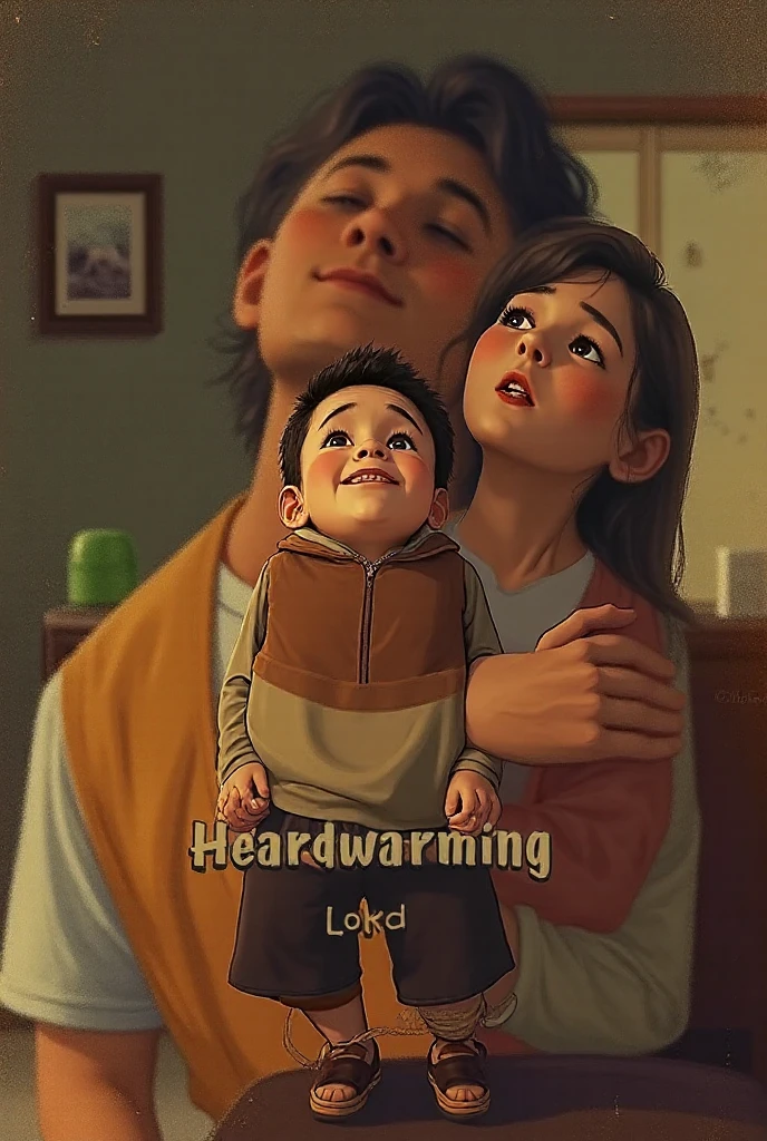 best quality, masterpiece, (realistic: 1.2), 3 men, 1 woman, 1 baby, Eren Jaeger, Zeke Jaeger, Grisha Jaeger, Carla Jaeger, real life, live action, black jeans, black pants, brown hair, attack on Titan, warm wood background, black jacket, slim body, high definition, high quality, long hair, family, cabin, babysitting